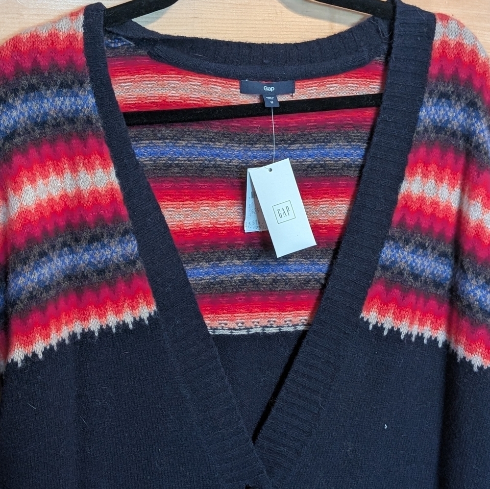 GAP Women's Navy Cardigan with Multicolor Stripes - Picture 1 of 3